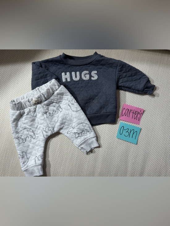 Carter's Other - NWOT Carter’s Quilted 'HUGS' Sweatshirt and Grey Joggers Set - 0-3 Months